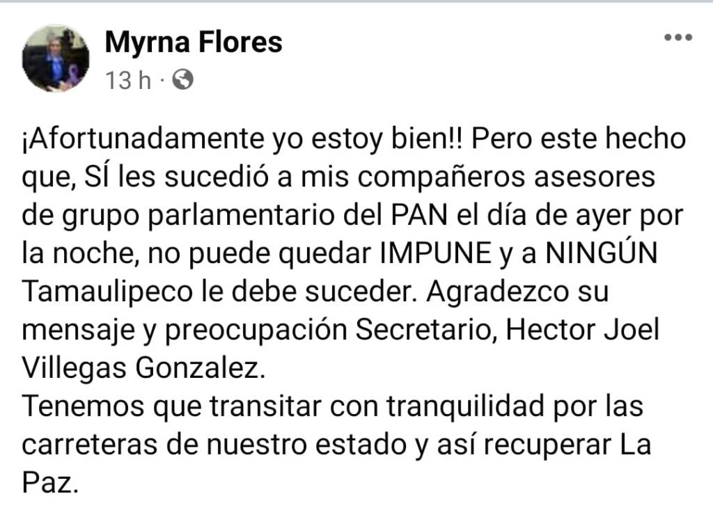 Diputada Myrna Flores aclara en redes sociales su supuesta detención por grupos&nbsp;delincuenciales