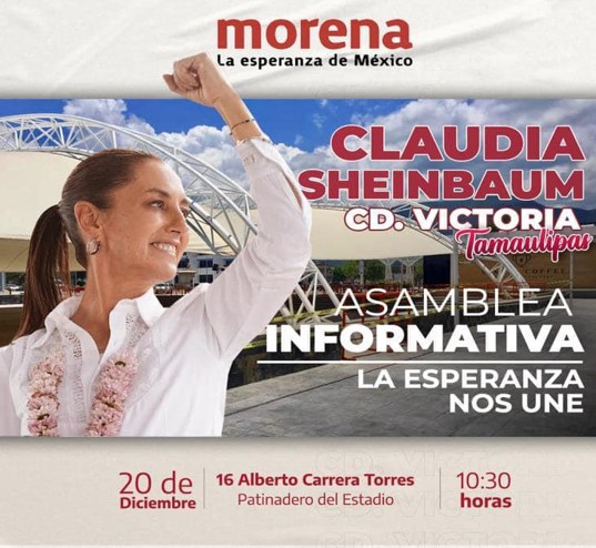 CLAUDIA SHEINBAUM, ARRIBA HOY A&nbsp;TAMAULIPAS