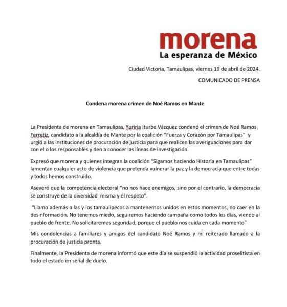 Condena morena crimen de Noé Ramos en&nbsp;Mante