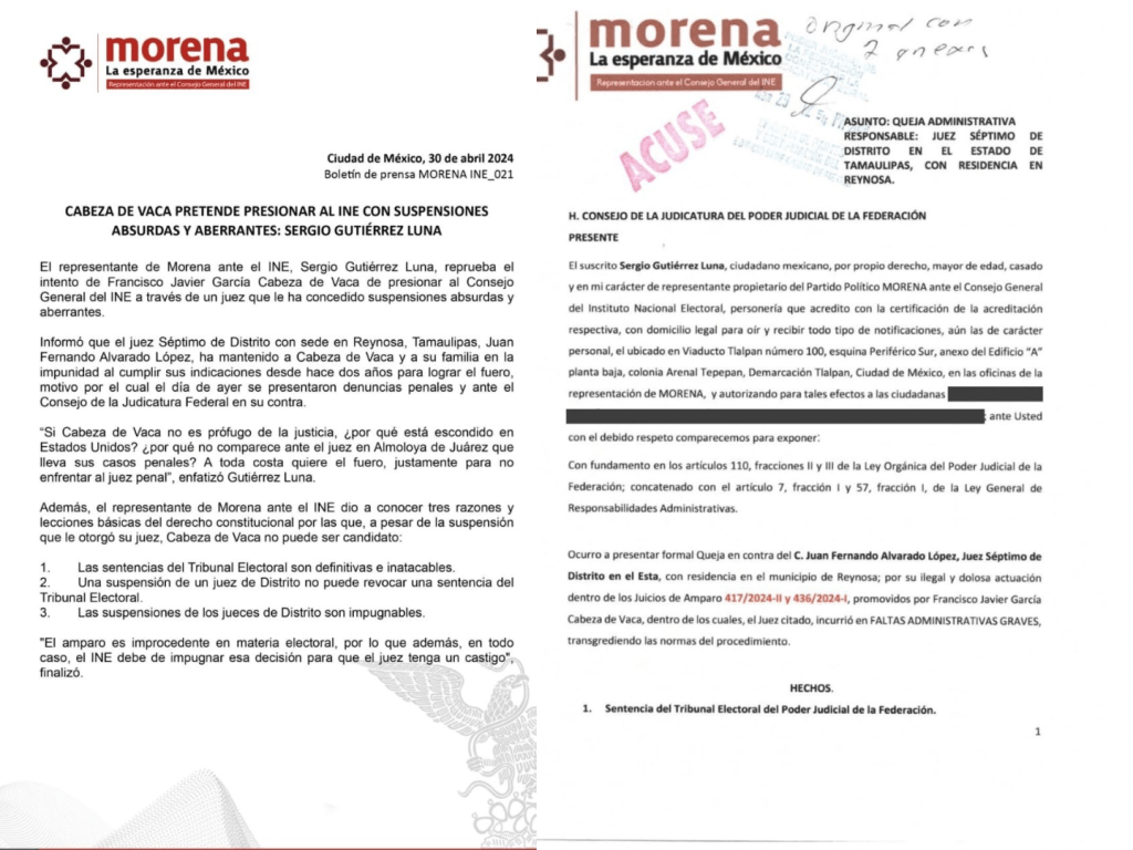 CABEZA DE VACA PRETENDE PRESIONAR AL INE CON SUSPENSIONES ABSURDAS Y ABERRANTES: SERGIO GUTIÉRREZ&nbsp;LUNA