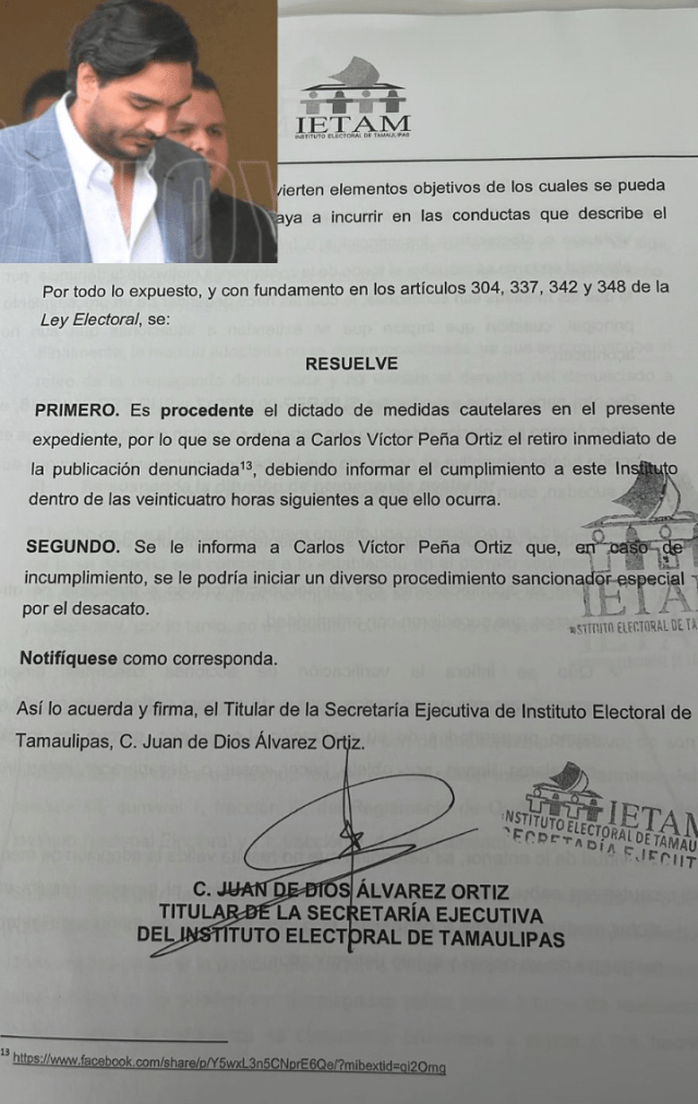 SANCIONA IETAM A CARLOS PEÑA, LE EXIGE RETIRAR CAMPAÑA PAGADA EN&nbsp;FACEBOOK