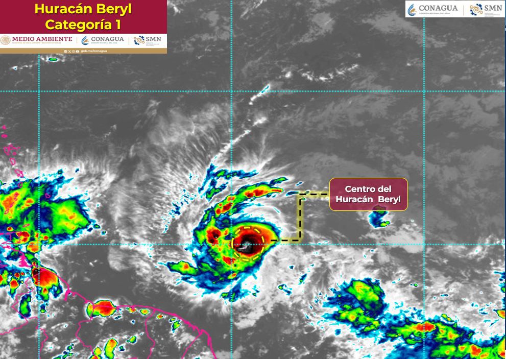 Se convierte “Beryl” en huracán categoría 1 en escala&nbsp;Saffir-Simpson.