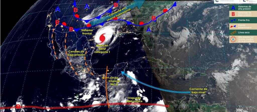 «Beryl» se aleja, pero deja lluvias en el noreste&nbsp;mexicano