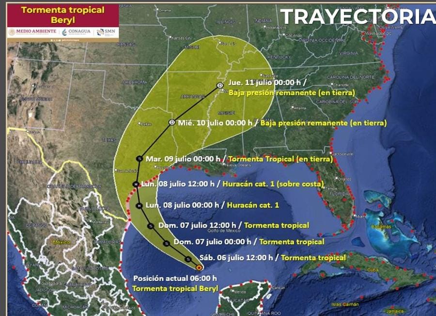 Tormenta tropical «Beryl» se intensificará a huracán y se acerca a costas del Golfo de&nbsp;México