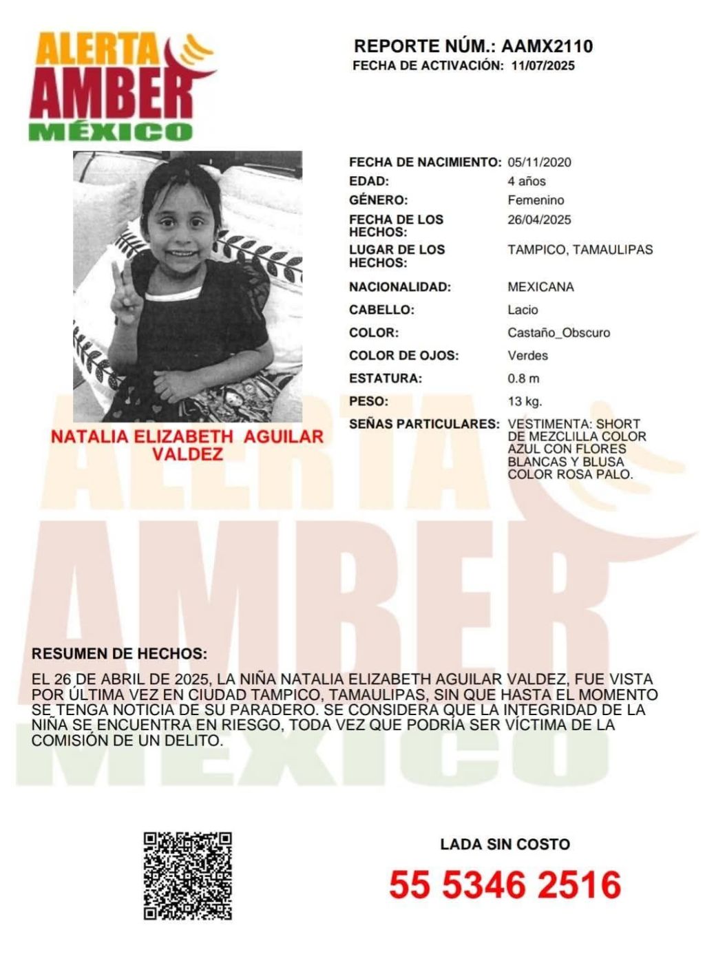 Niña tampiqueña buscada por su familia podría&nbsp; estar en tuxpan&nbsp;Veracruz.