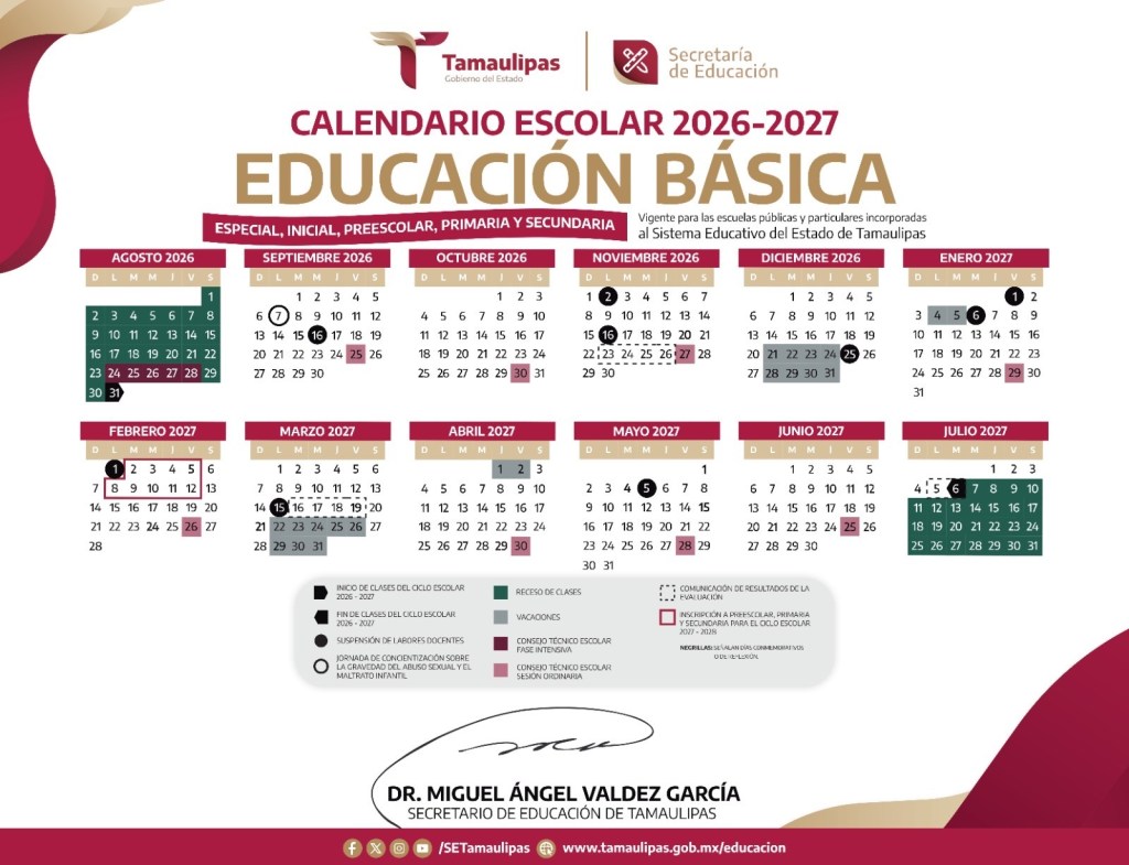 Cumplirá Tamaulipas con el calendario escolar de 185&nbsp;días